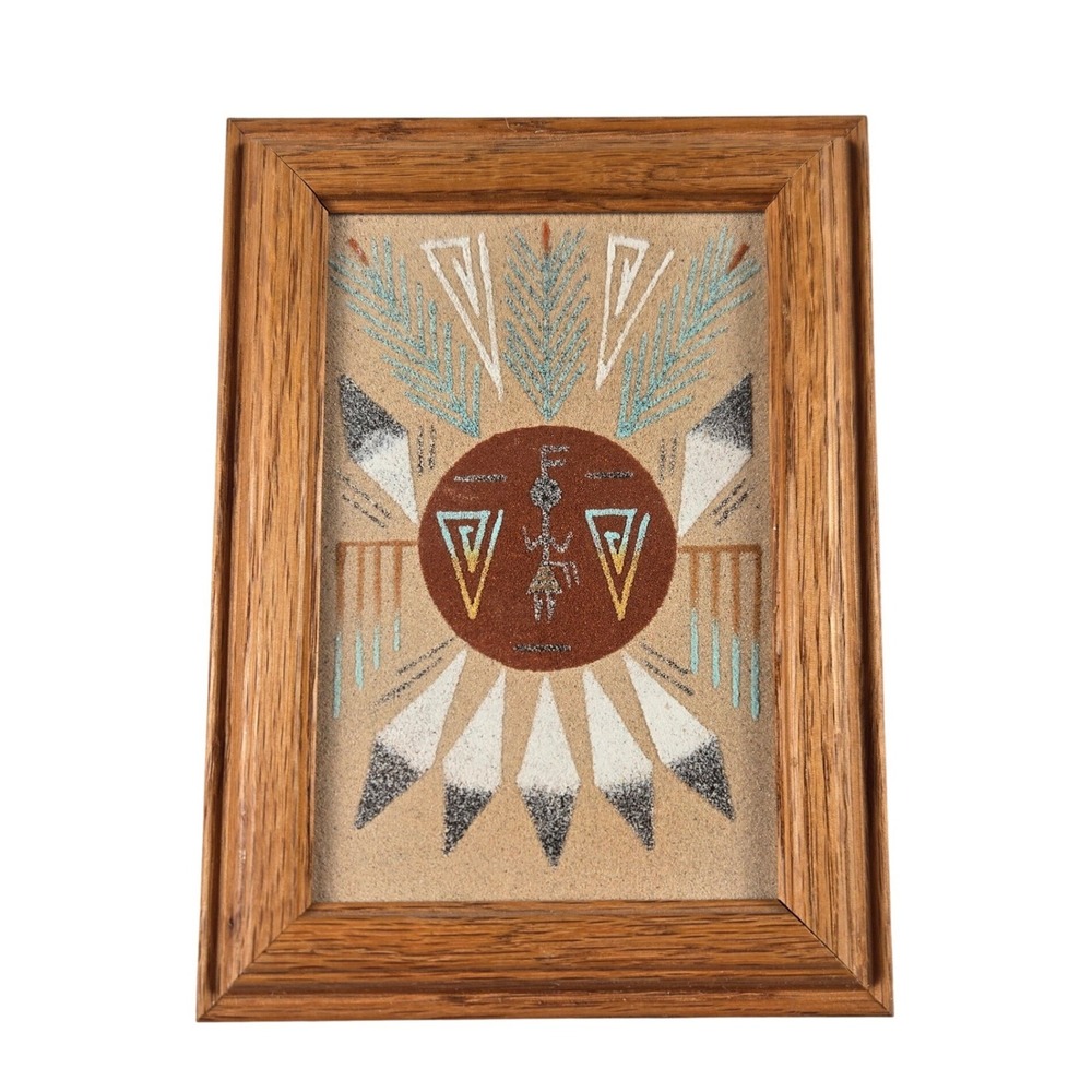 Vintage Framed Handcrafted Navajo Sand Art Kachina Southwest Wall Art 6x8 Decor